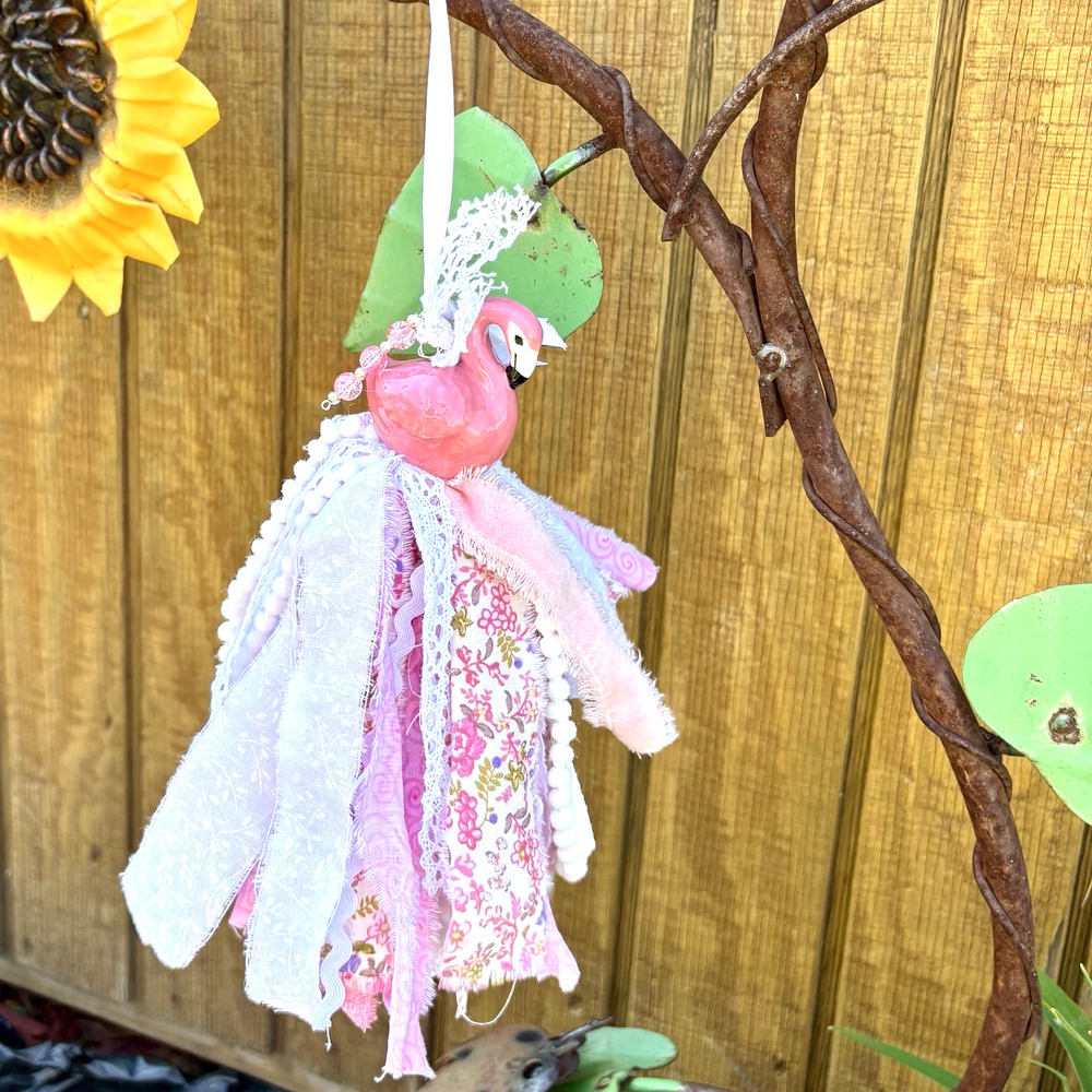 Handmade Flamingo Salt Shaker Tassel Ornament Boho Cottagecore Farmhouse Gift